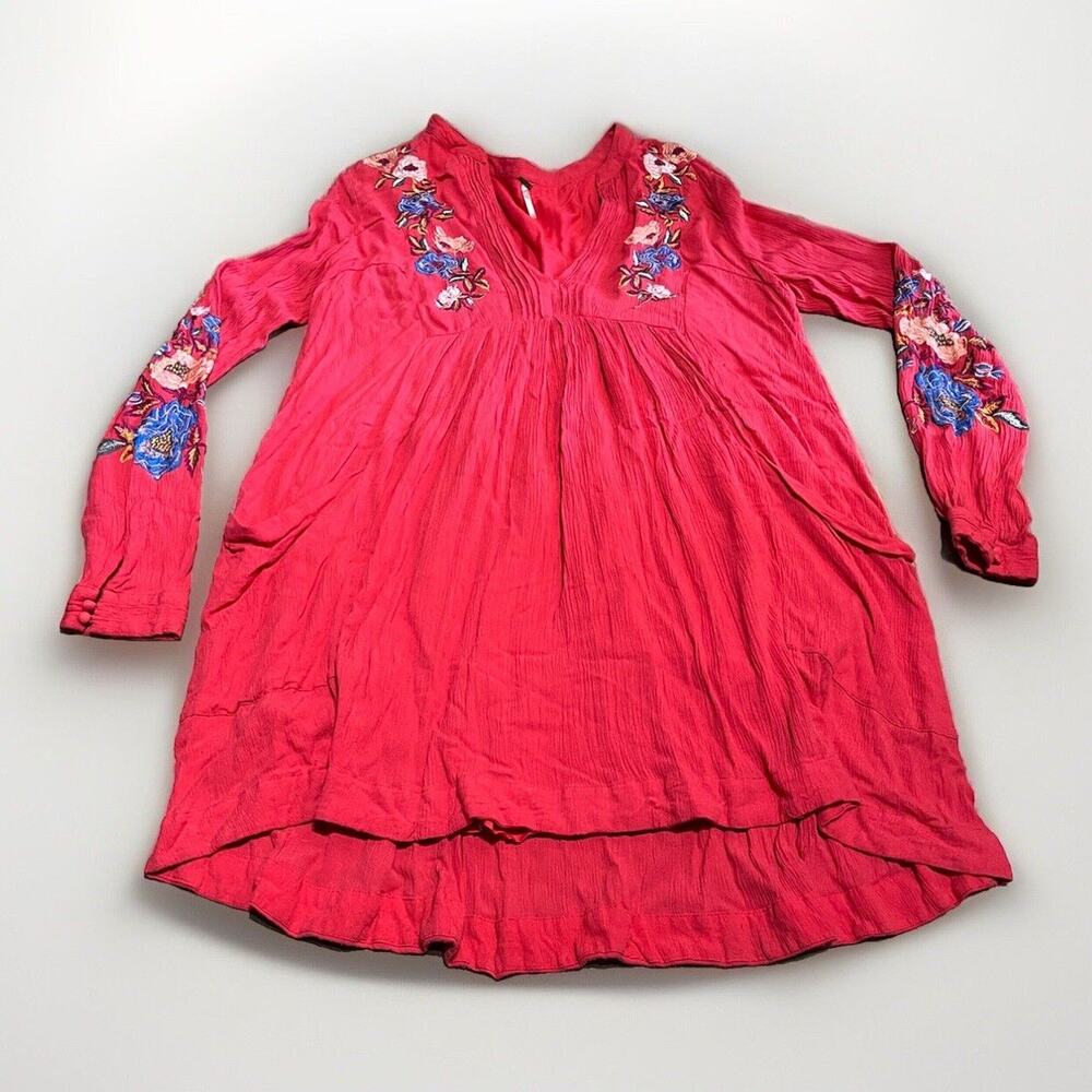 Free People Pink Mia Gauze Embroidered Mini Dress Size Large